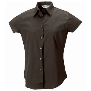 Russell Collection J947F - Women's short sleeve easycare fitted stretch shirt Chocolate