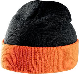 K-up KP514 - BI-COLOUR BEANIE HAT WITH TURN-UP Black / Orange