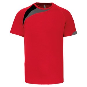 ProAct PA437 - KIDS' SHORT SLEEVE SPORTS T-SHIRT Sporty Red / Black / Storm Grey