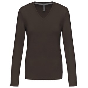 Kariban K382 - LADIES' LONG SLEEVE V-NECK T-SHIRT Chocolate