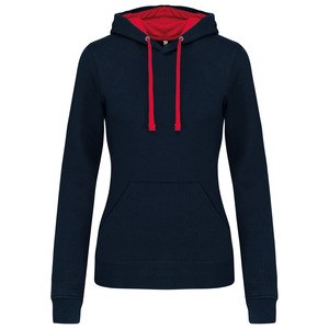 Kariban K465 - Ladies’ contrast hooded sweatshirt Navy / Red