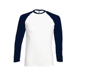 Fruit of the Loom SC238 - Men's 100% cotton long-sleeved t-shirt White/Deep navy
