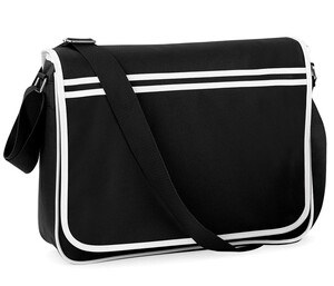 Bag Base BG710 - Retro Messenger Bag Adjustable Shoulder Strap Black/White