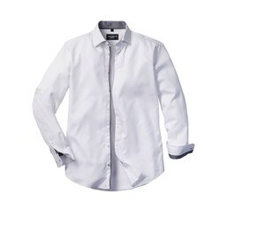 Russell Collection RU964M - MEN'S LONG SLEEVE TAILORED CONTRAST HERRINGBONE SHIRT White/Silver/Convoy Grey