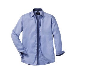 Russell Collection RU964M - MEN'S LONG SLEEVE TAILORED CONTRAST HERRINGBONE SHIRT Light Blue/Mid Blue/Bright Navy