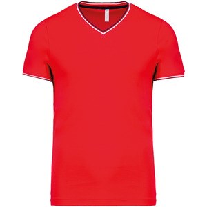 Kariban K374 - Men's piqué knit V-neck T-shirt Red/ Navy/ White