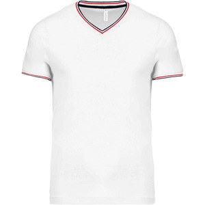 Kariban K374 - Men's piqué knit V-neck T-shirt White / Navy / Red