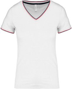 Kariban K394 - Ladies’ piqué knit V-neck T-shirt White / Navy / Red