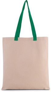 Kimood KI0277 - Flat canvas shopping bag with contrasting handles Natural / Kelly Green