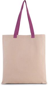 Kimood KI0277 - Flat canvas shopping bag with contrasting handles Natural / Radiant Orchid