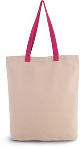 Kimood KI0278 - Gusset shopping bag with contrasting handles Natural / Magenta