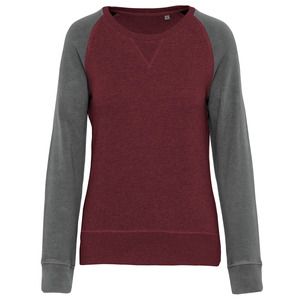 Kariban K492 - Women's organic two-tone round neck sweatshirt with raglan sleeves Wine Heather / Grey Heather