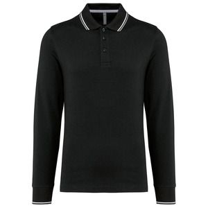 Kariban K280 - Men’s long-sleeved piqué knit polo shirt Black/ Light Grey/ White