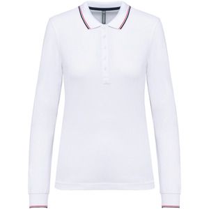 Kariban K281 - Women’s long-sleeved piqué knit polo shirt White / Navy / Red